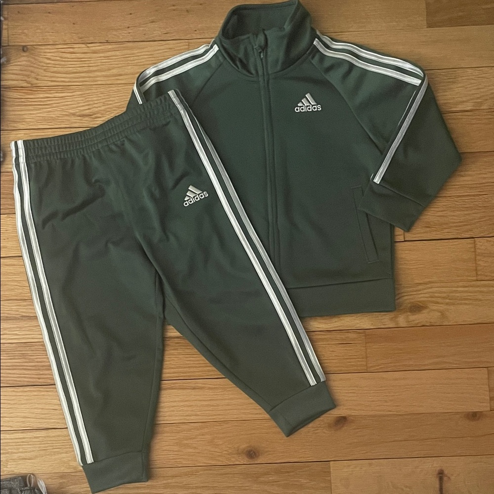 Adidas Kids Dark Green Sweatpants & Jacket Set